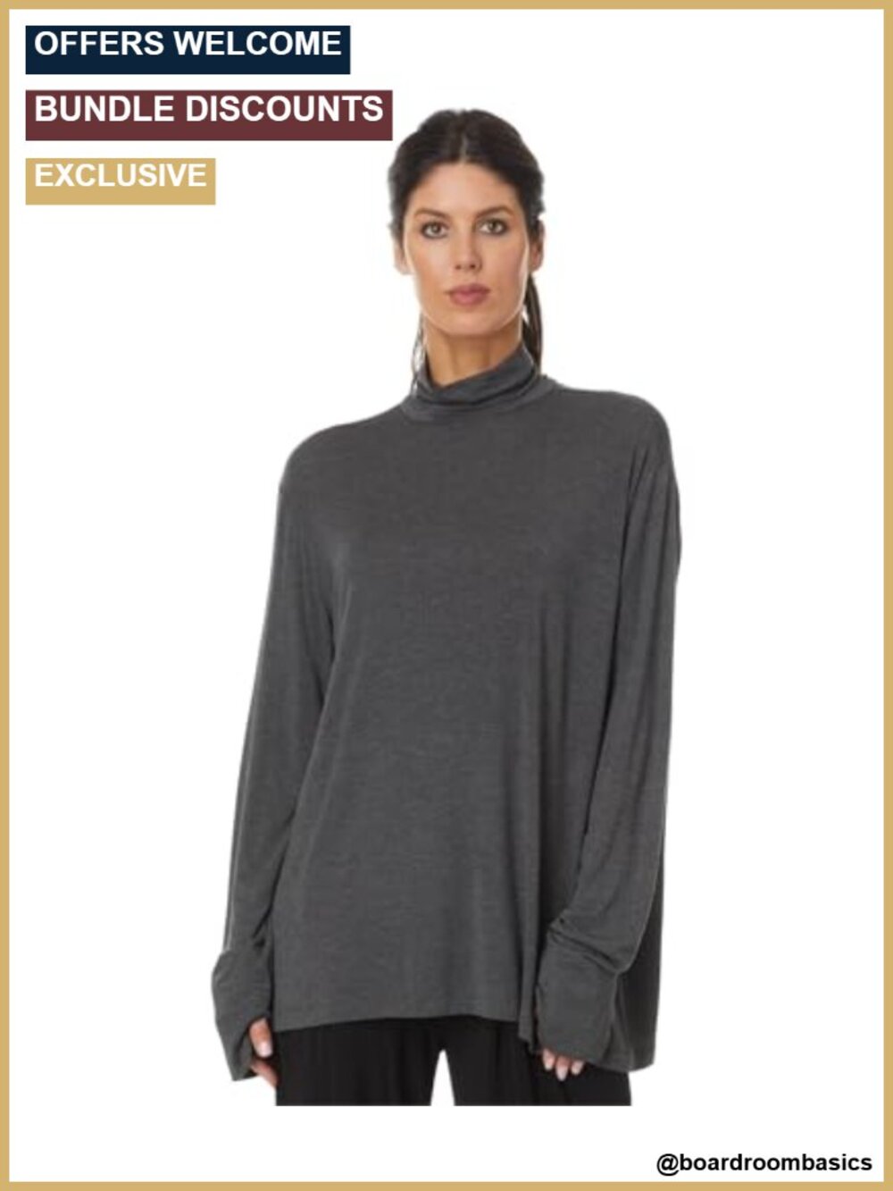 Long Sleeve Turtleneck Top with Zip Closure Easy Fit